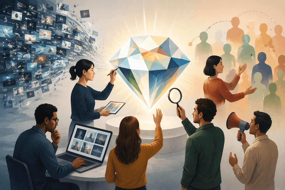 Editorial illustration for Finding Value Beyond Volume in Synthetic Media and the New Economics of Attention.