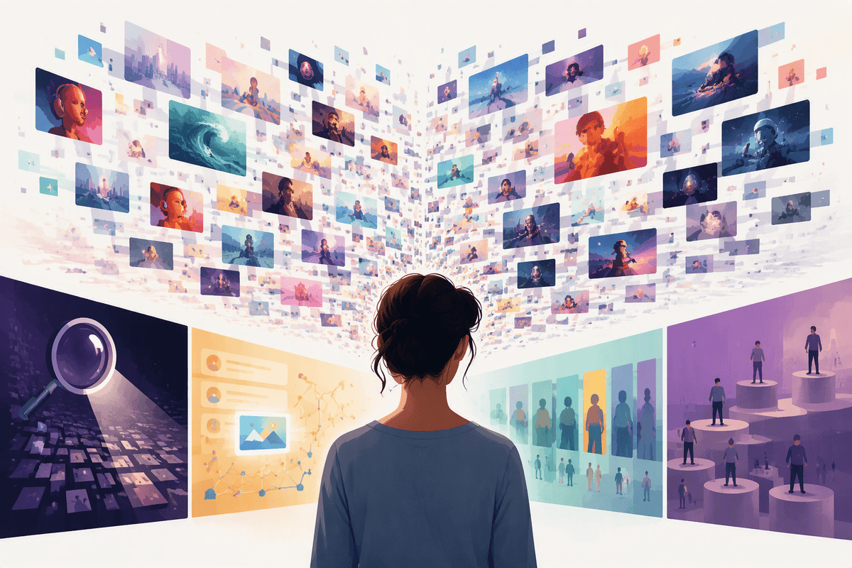 Editorial illustration for Discovery in a More Fragmented Attention Market in Synthetic Media and the New Economics of Attention.