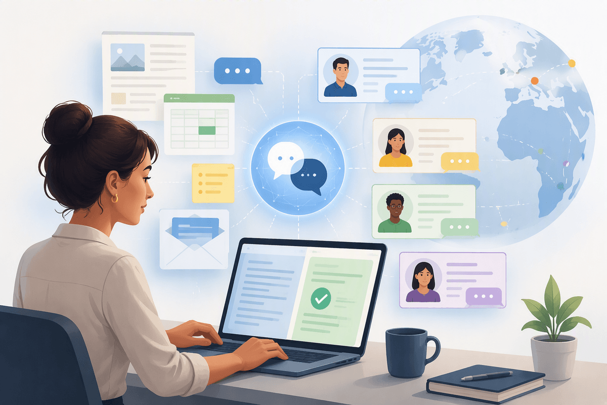 Editorial illustration for Translating Documents and Daily Messages in AI Translation Is Expanding From Text Conversion to Cross-Language Communication.